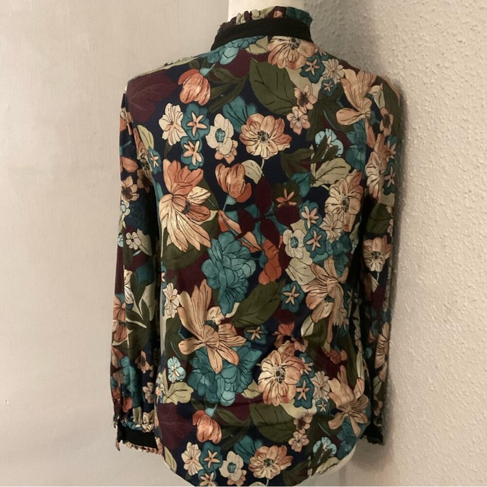 ZARA Basic High Neck Tie Front Floral Secretary Blouse S Corporate Siren Cottage - Picture 2 of 8